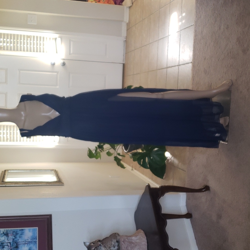 Xxl plunging vneck double strap deep side slit chiffon overlay